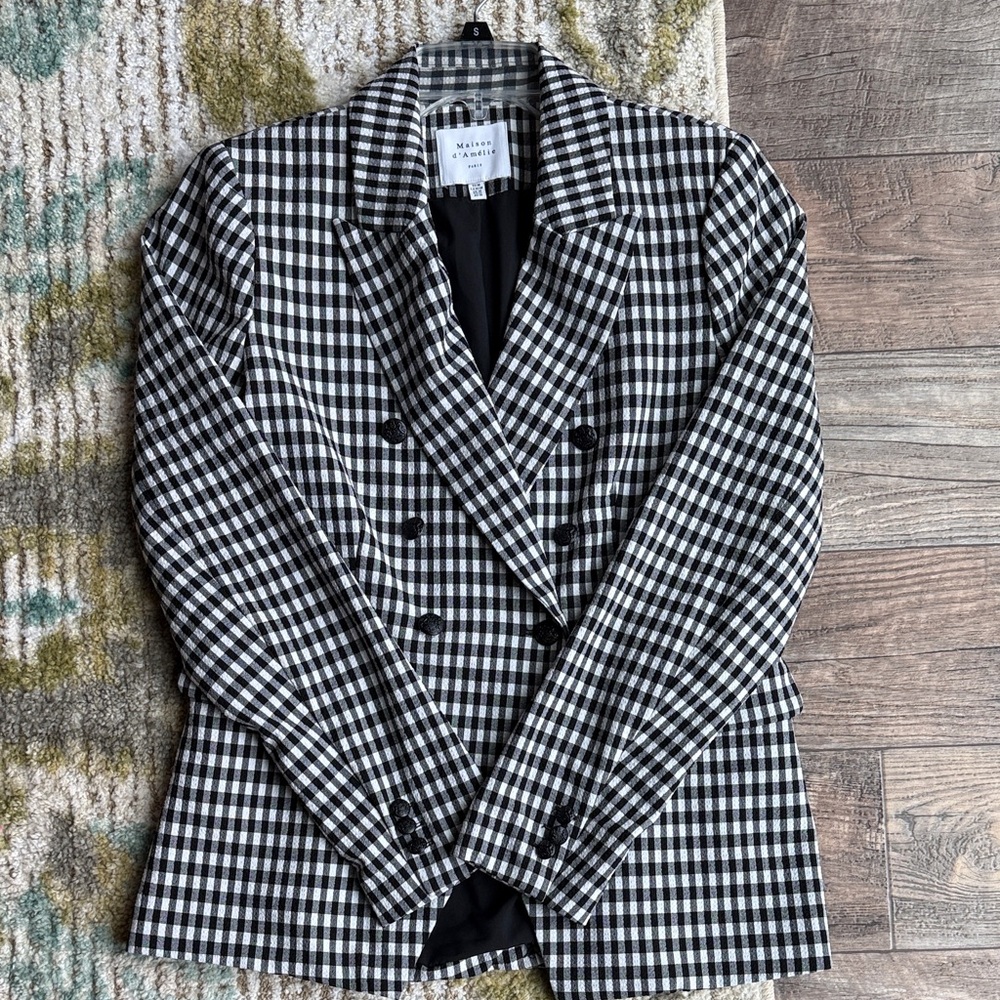 Checked Double-Breasted Blazer - Black & White